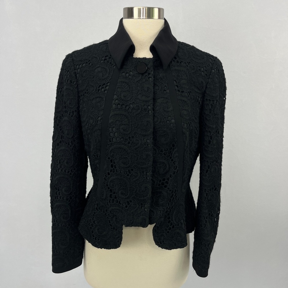 Vintage Worth Womens 6P Blazer Black Lace Snap Button Crop Jacket Whimsigoth Y2K